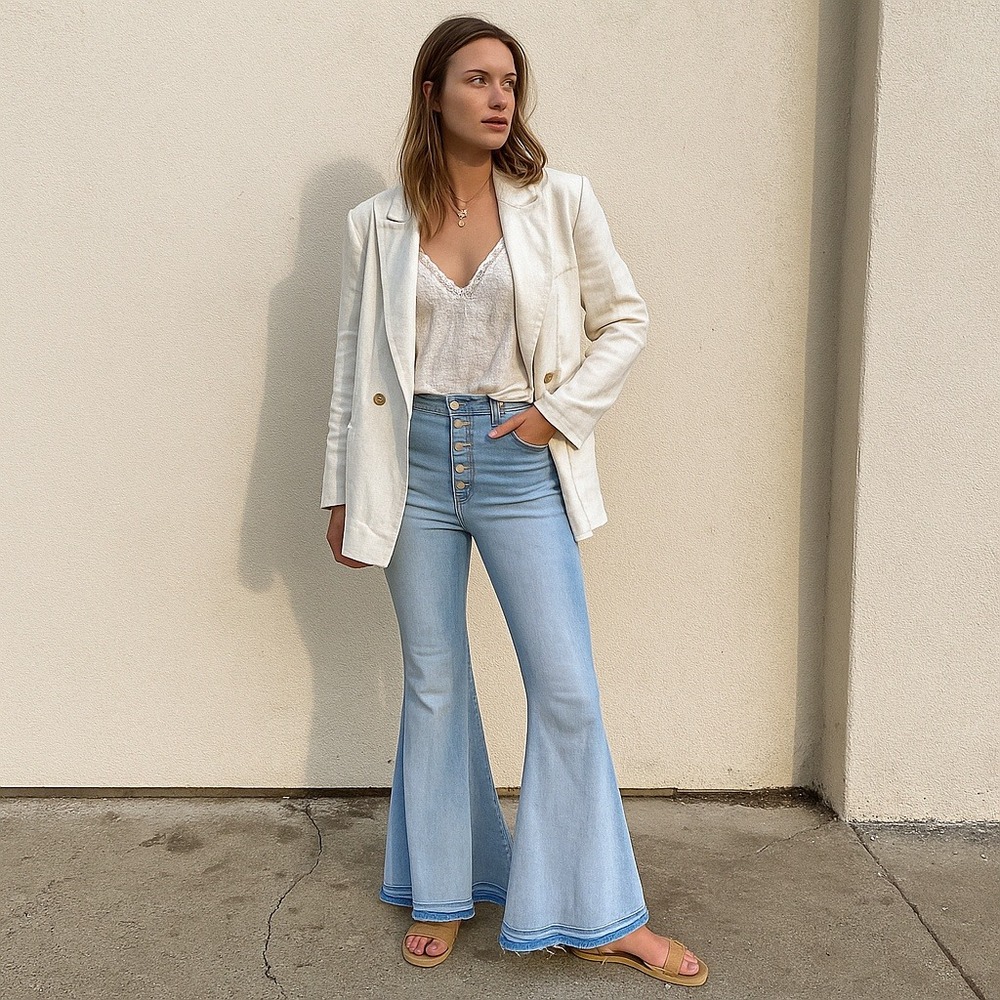 Free People We The Free Irreplaceable Flare Jeans 27‎ Light Wash Bell Bottoms